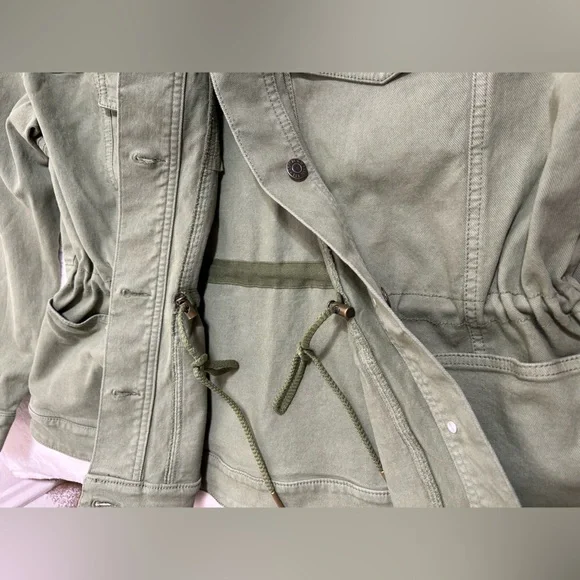 LOFT Olive Green Utility Button up Cinch Waist Canvas Jacket Size XXL - Picture 4 of 8